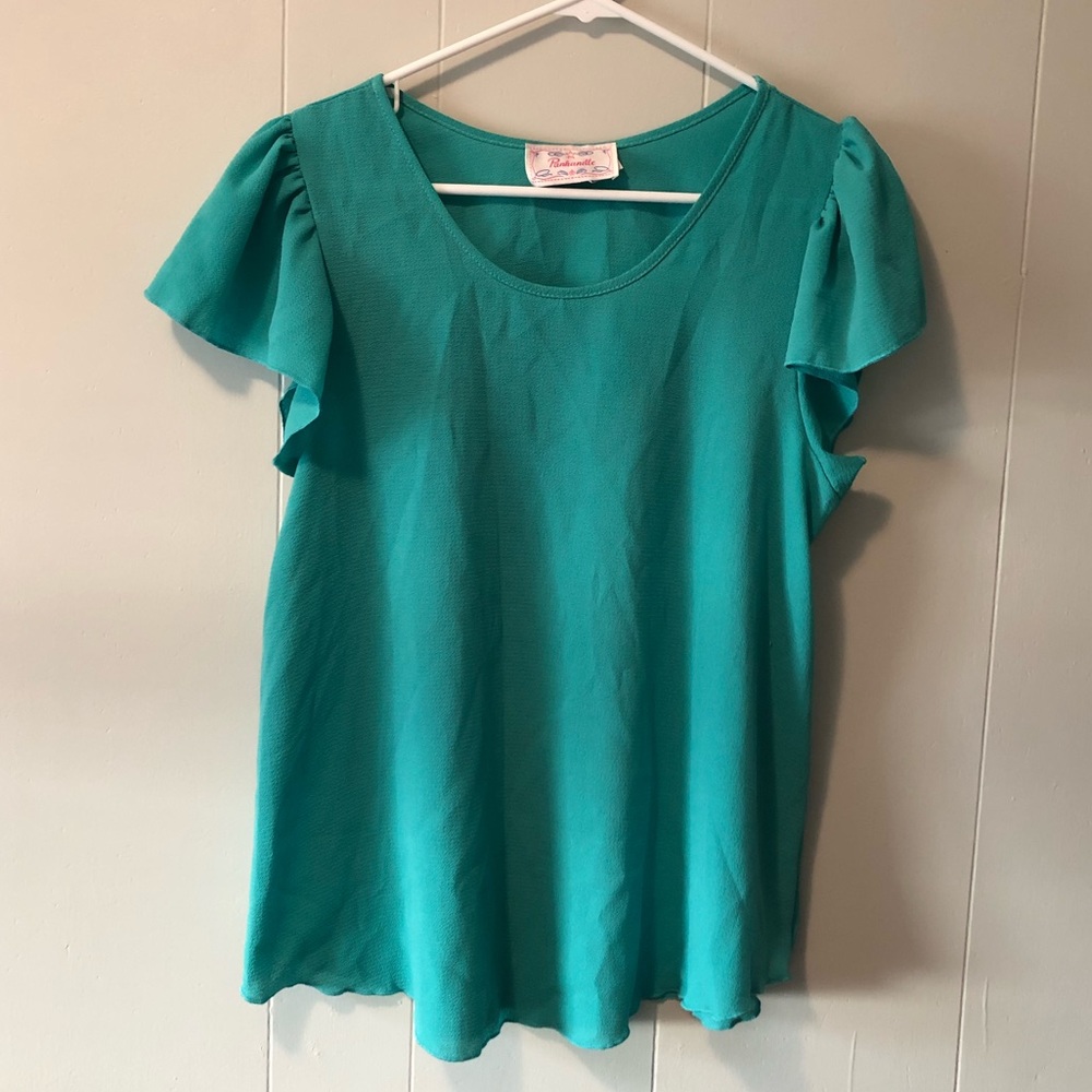 Turquoise Panhandle Capped Sleeve Blouse